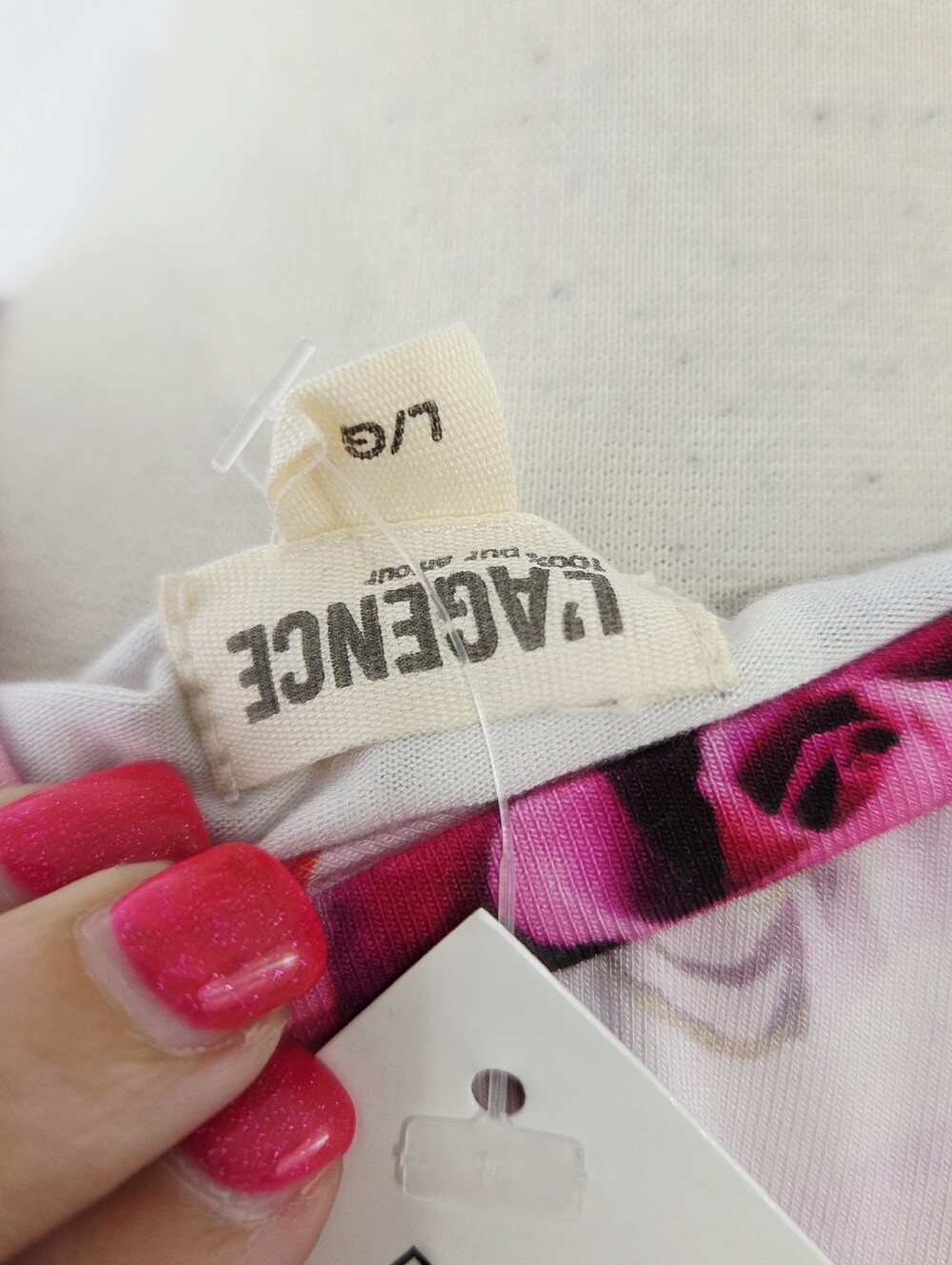 L'Agence Ressi fitted tee Pink Multi Water Rose floral women's Sz large new NWT - Picture 5 of 6